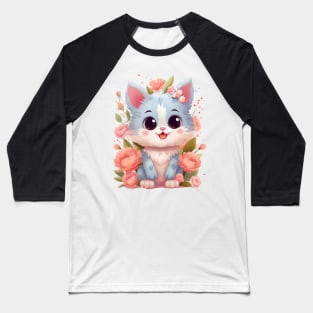 Flowery Cat Cute Gifts For Cats & Flower Lover Baseball T-Shirt